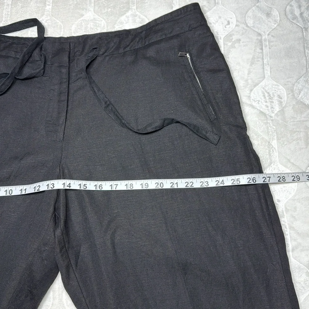 Ashley Stewart Black Breathable Linen Pants Full-Length Belted Loose Fit Size 16